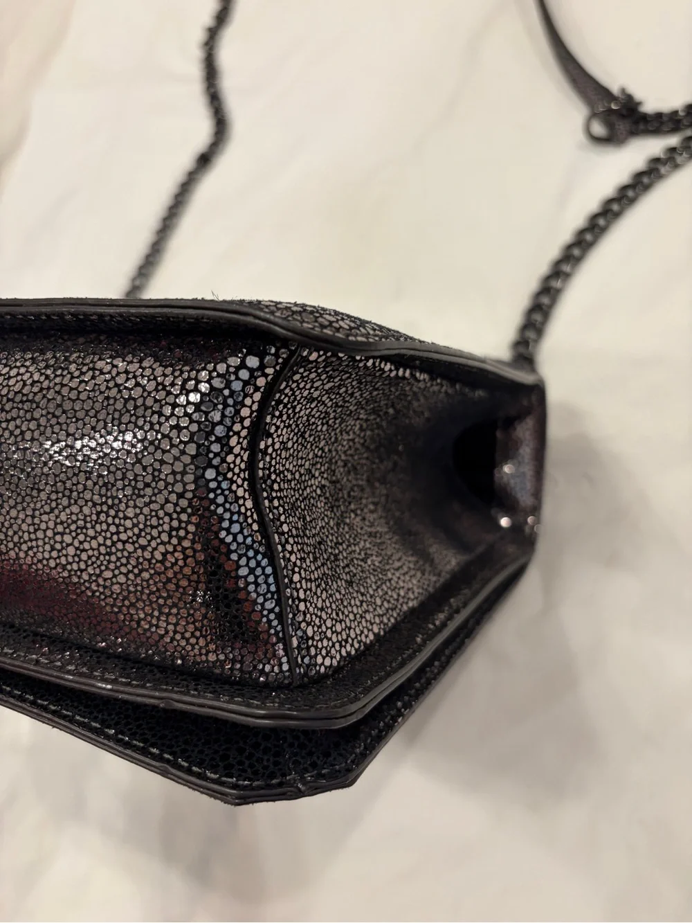 NWOT Rebecca Minikoff Jumbo Love black metallic leather crossbody shoulder bag